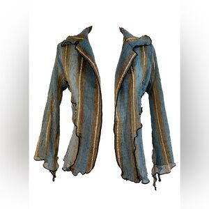 Vintage 90’s Sheer Striped Blue and Gold Cardigan Jacket